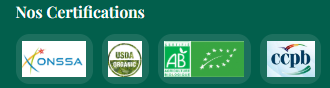 Certifications ONSSA, Bio Maroc, EU Organic, CCPB